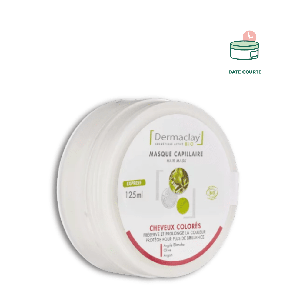 MASQUE CHEVEUX COLORÉS - CERTIFIÉ BIO Soin Capillaire Dermaclay À utiliser de préférence avant novembre 2024 125 ml
